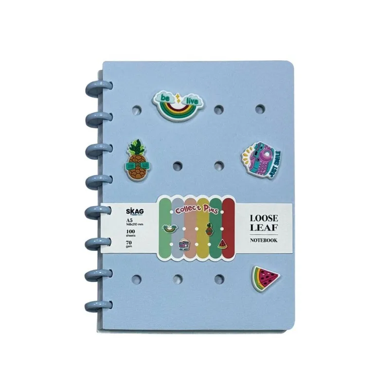 Skag - Τετράδιο Με Κλιπ Αφρώδες Εξώφυλλο Collect Pins 15X21cm Ριγέ 100Φ 70γρ, Παστέλ Μπλε 306652