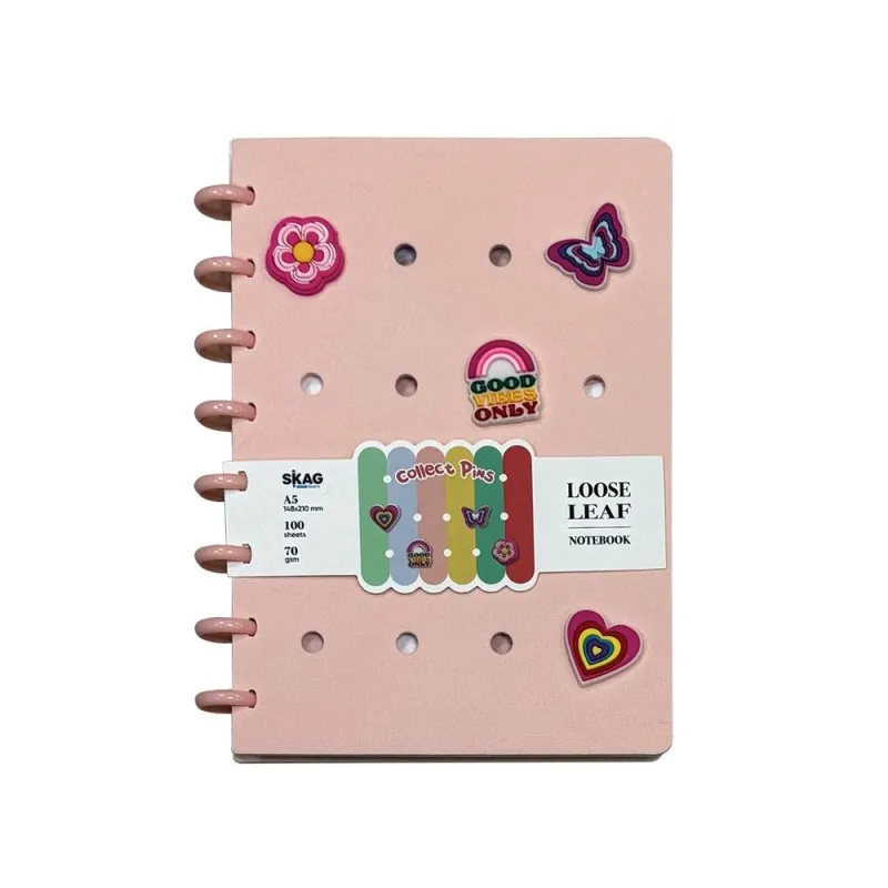 Skag - Τετράδιο Με Κλιπ Αφρώδες Εξώφυλλο Collect Pins 15X21cm Ριγέ 100Φ 70γρ, Παστέλ Σομόν 306652