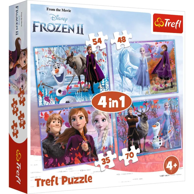 Trefl - Puzzle 4 in 1 ,Disney Frozen 2 Elsa Anna 54/48/35/70 Pcs 34323