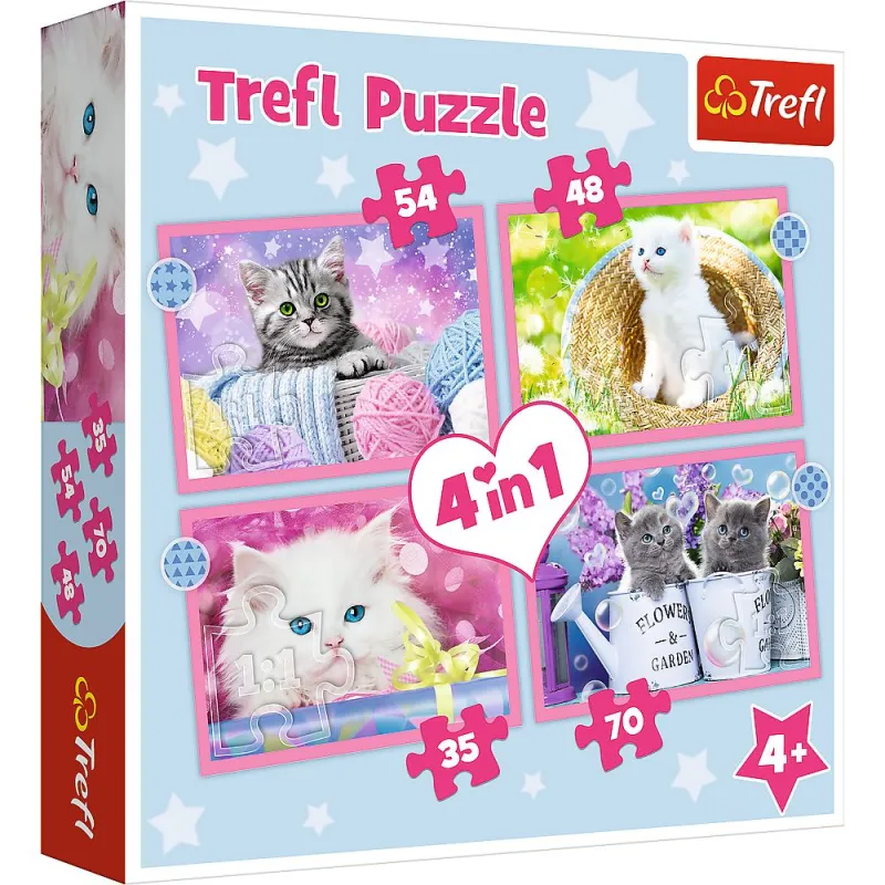Trefl - Puzzle 4 in 1, Fun Cats 54/48/35/70 Pcs 34396
