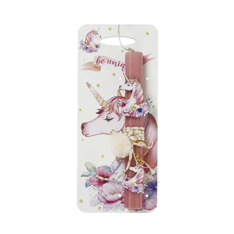 Ζήβας - Πασχαλινή Λαμπάδα Με Πλάτη, Μονόκερος Λουλούδια 41-1116