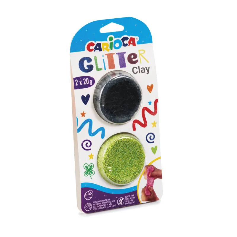 Carioca - Πηλός Με Glitter, Μαύρο & Λαχανί 20gr 2 Τεμ 42126