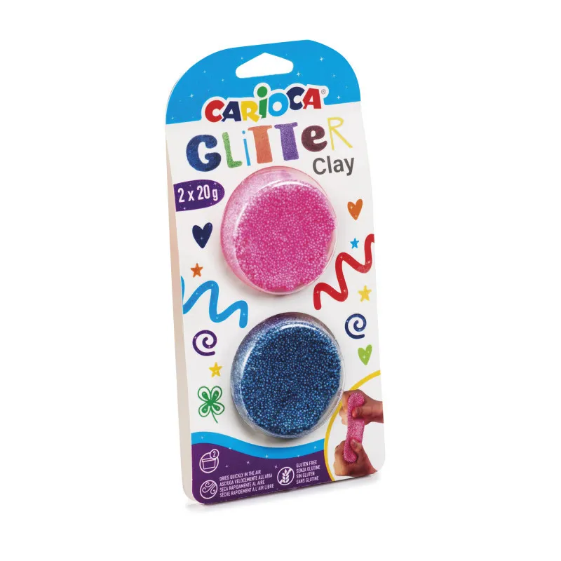 Carioca - Πηλός Με Glitter, Ροζ & Μπλε 20gr 2 Τεμ 42127