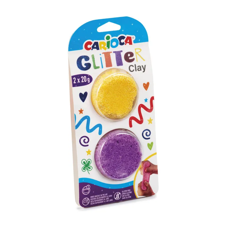 Carioca - Πηλός Με Glitter, Κίτρινο & Μωβ 20gr 2 Τεμ 42128