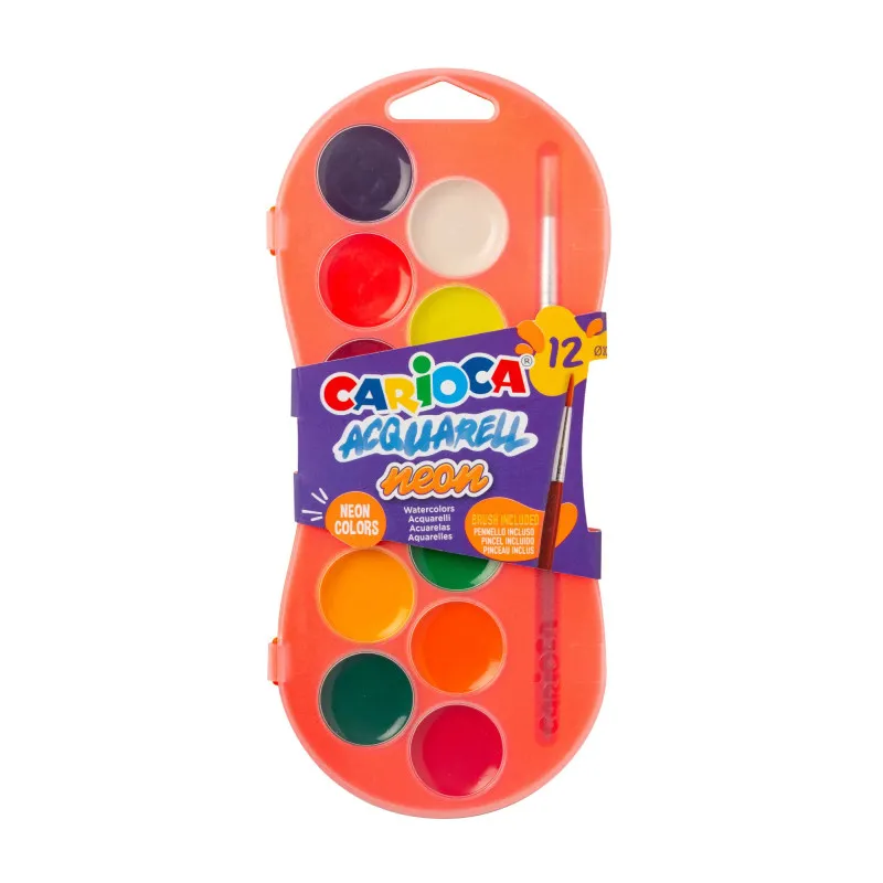 Carioca - Νερομπογιές Acquarell Neon Με Πλαστική Θήκη 12τμχ Ø 30 mm 42406