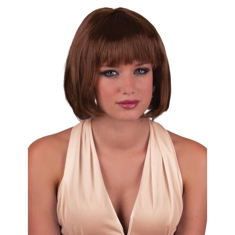 Funny Fashion - Περούκα Γυναικεία Καφέ Καρέ Με Αφέλειες 57474