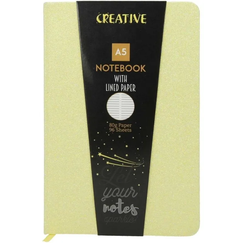 Creative - Τετράδιο Βιβλιοδετημένο Notebook Glitter, 14 x 21 cm, Ριγέ 96 Φύλλα, Yellow 52946