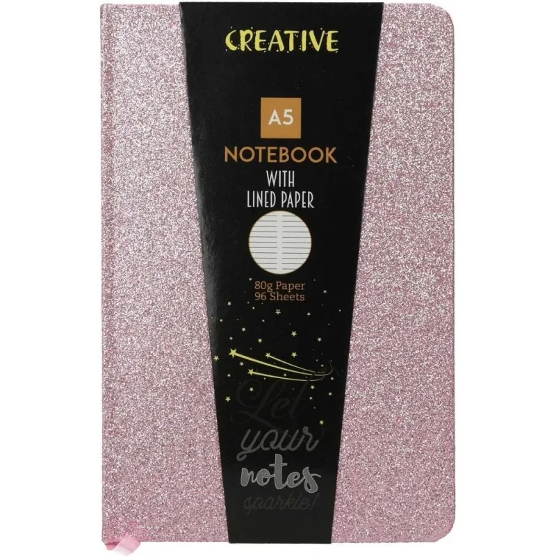 Creative - Τετράδιο Βιβλιοδετημένο Notebook Glitter, 14 x 21 cm, Ριγέ 96 Φύλλα, Pink 52946