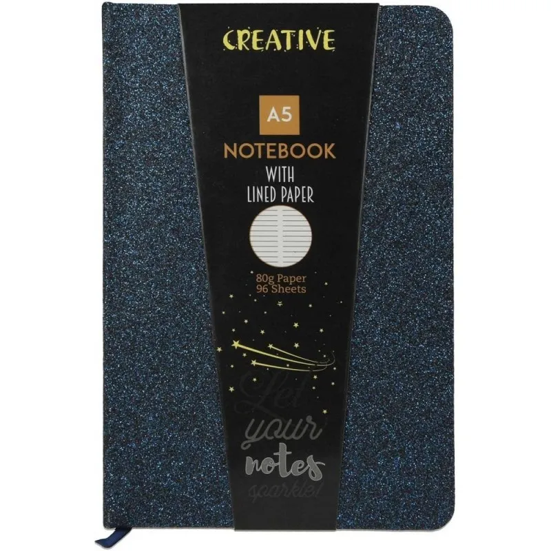 Creative - Τετράδιο Βιβλιοδετημένο Notebook Glitter, 14 x 21 cm, Ριγέ 96 Φύλλα, Navy Blue 52946