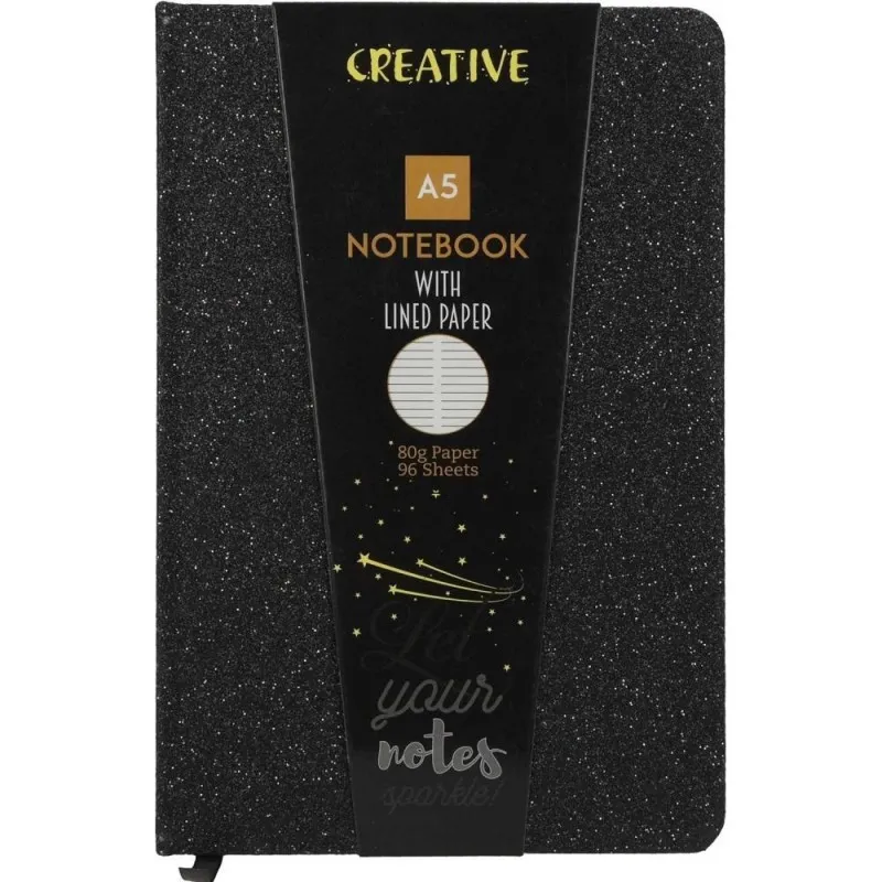Creative - Τετράδιο Βιβλιοδετημένο Notebook Glitter, 14 x 21 cm, Ριγέ 96 Φύλλα, Black 52946