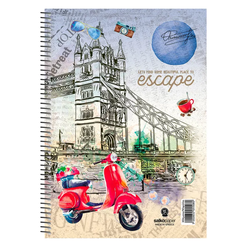 Salko Paper - Τετράδιο Escape A4, 3 Θέματα 90 Φύλλα Scooter Red 5508