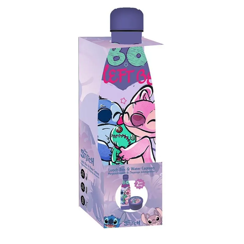 Diakakis - Σετ Φαγητοδοχείο PP 130ml Και Παγούρι Ανοξείδωτο 500ml, Stitch & Angel 565925