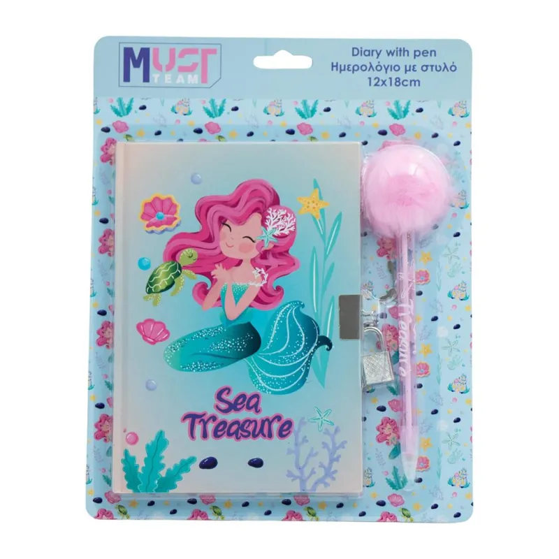 Diakakis - Ημερολόγιο Με Κλειδαριά Must Team 12x18 cm 60φ 60gr Και Στυλό Με Pom Pom Girl 586979