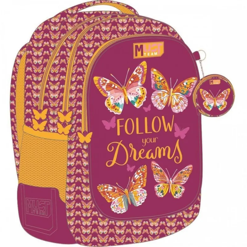 Diakakis - Τσάντα Πλάτης Δημοτικού Must 3 Θήκες, Butterfly Follow Your Dreams 587216