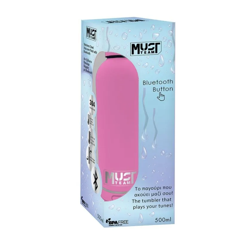 Diakakis - Παγούρι Θερμός Ανοξείδωτο Με Bluetooth Ηχείο 500ml Must, Ροζ 587607