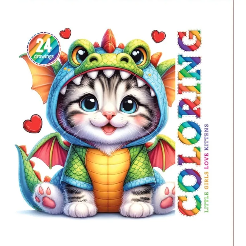 Coloring Page, Little Girls Love Kittens