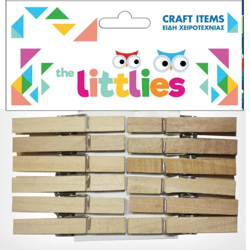 The Littlies - Ξύλινα Μανταλάκια, Φυσικά 48mm Σετ 12 Τεμαχίων 646523