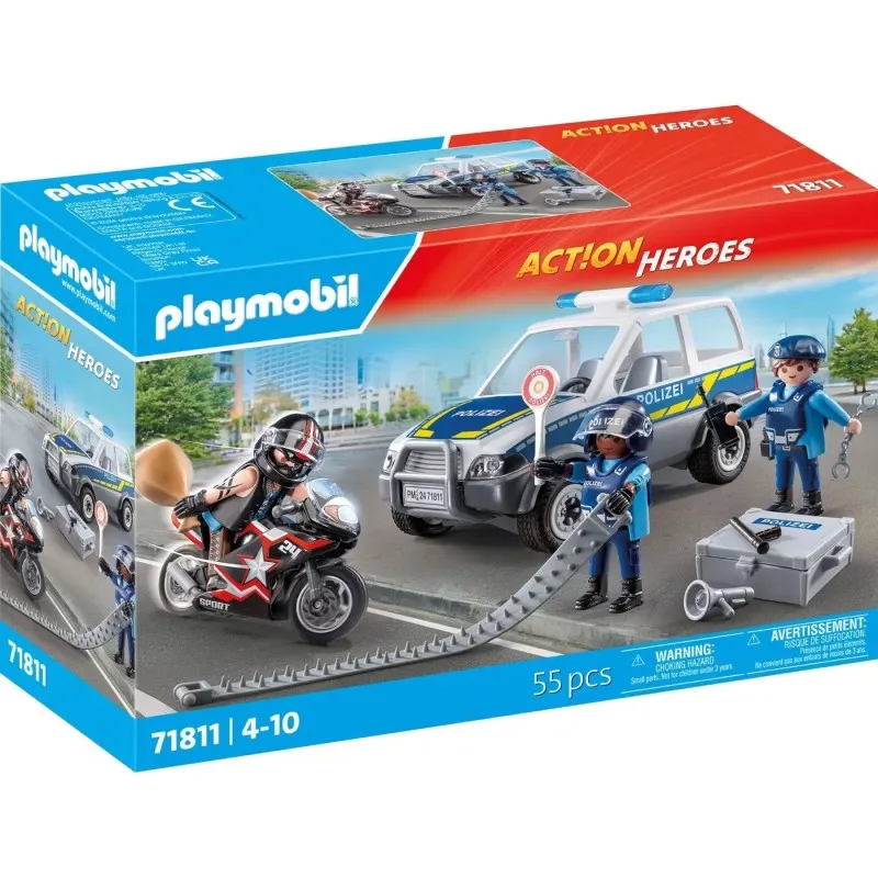 Playmobil Action Heroes - Μπλόκο Αστυνομίας Και Ληστής Με Μοτοσυκλέτα 71811
