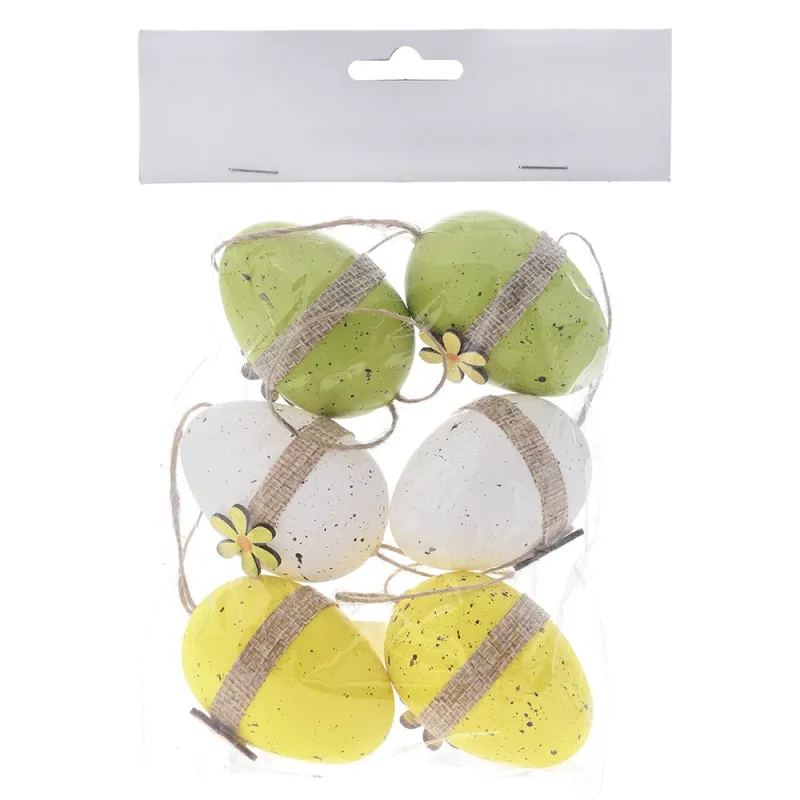 Iliadis - Πλαστικά Αυγά Κρεμαστά 6x4εκ, Σετ 6 Τεμ, Πράσινα/Κίτρινα/Λευκά 80818