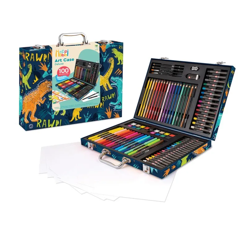 AS - Κασετίνα  Ζωγραφικής , HappiHobbi Deluxe Δεινόσαυρος Με 100 Αξεσουάρ 1038-82059