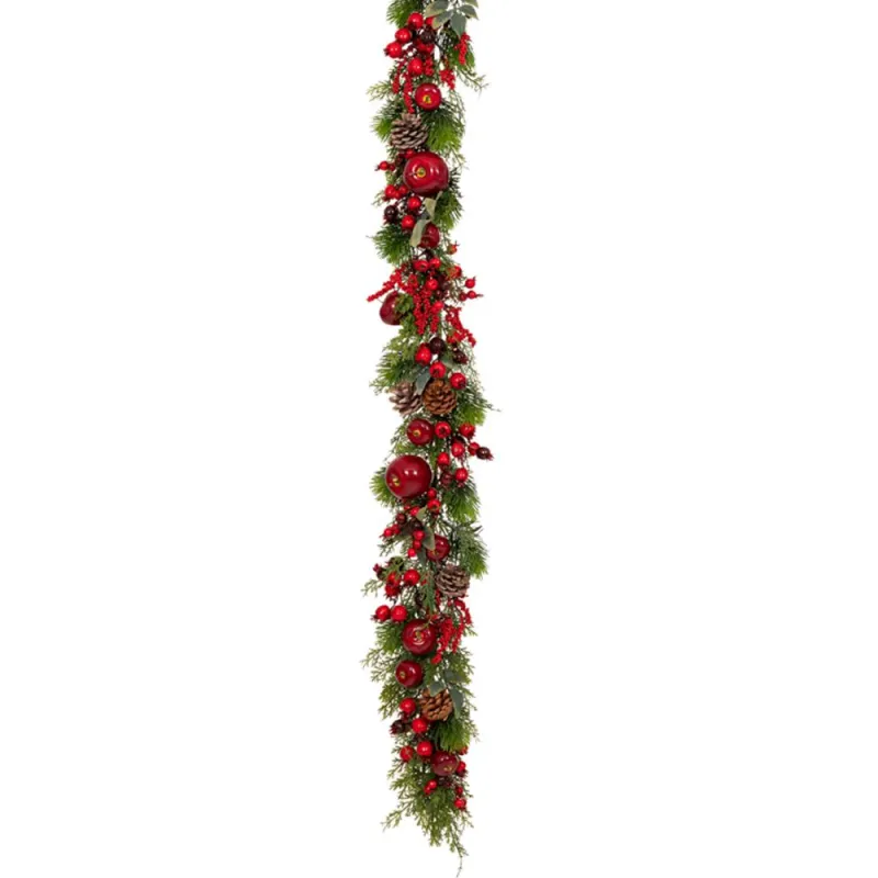Iliadis - Πράσινη Γιρλάντα Με Κόκκινα Berries, Κουκουνάρια Και Ρόδια 180εκ 87846