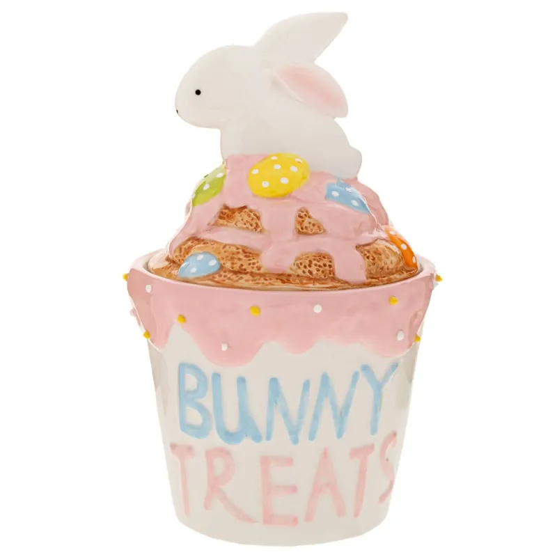 Iliadis - Κεραμική Μπισκοτιέρα Με Λαγό, Ροζ 14x14x23εκ 89267