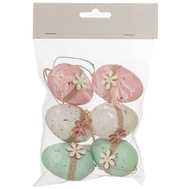 Iliadis - Πλαστικά Αυγά Κρεμαστά 6x4εκ, Σετ 6 Τεμ, Ροζ/Βεραμάν/Λευκά 89480