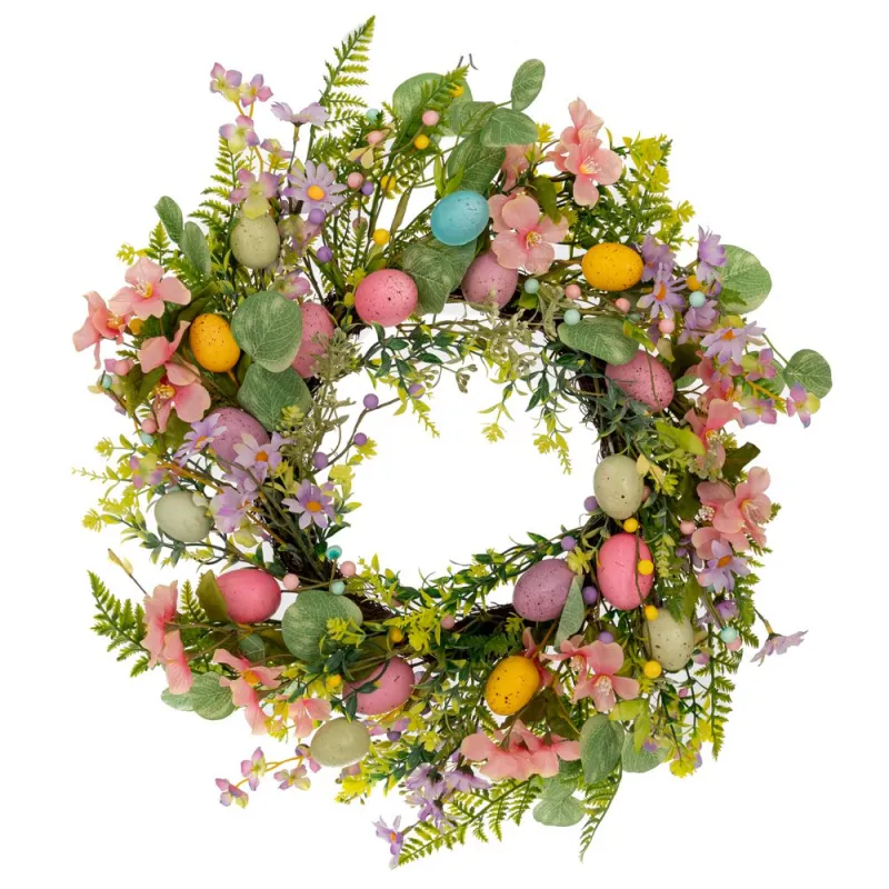 Iliadis - Στεφάνι Με Ροζ Λουλούδια Και Χρωματιστά Αυγά Φ55εκ 9εκ 89773