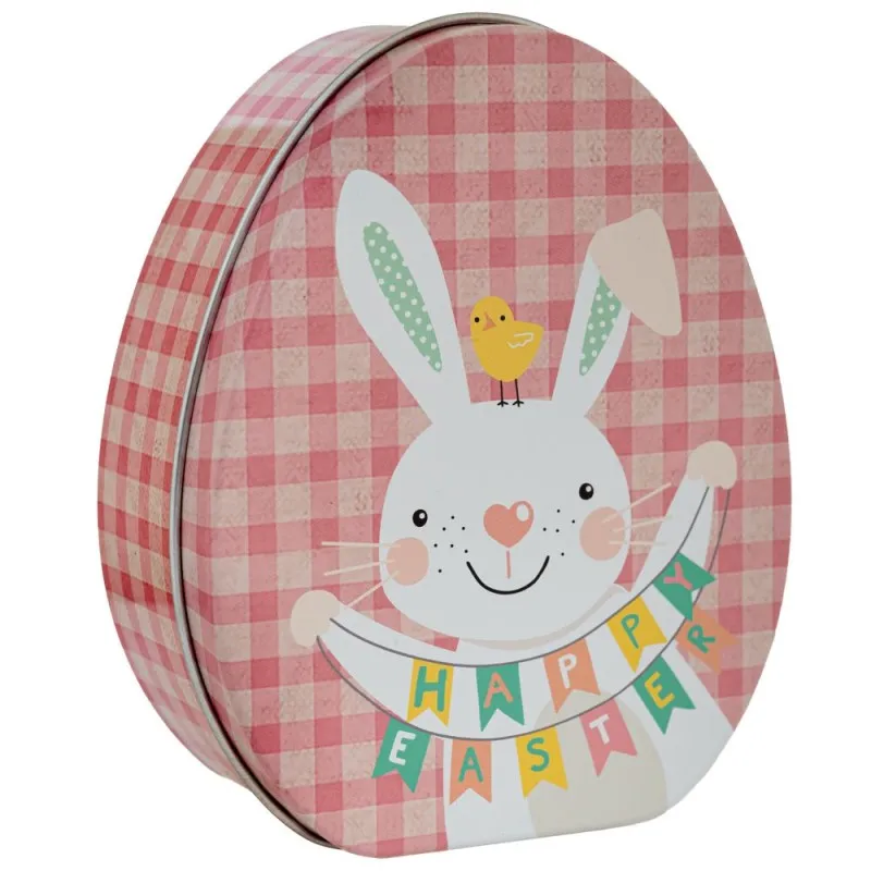 Iliadis – Μεταλλικό Οβάλ Κουτάκι Με Σχέδιο Λαγού 11x9x4,5εκ, Ροζ Καρό 89960