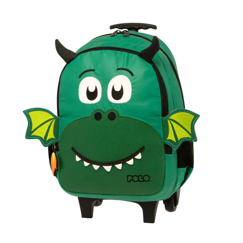 Polo - Σακίδιο Τρόλεϊ Νηπιαγωγείου Junior Little, Green Dragon 2024 9-01-039-8228 + Δώρο Διορθωτική Ταινία Edding