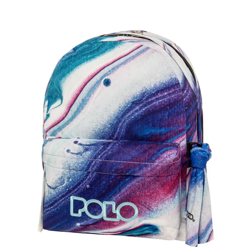 Polo – Original Double Σακίδιο Πλάτης Με Μαντήλι, White-Purple Shapes 2025 9-01-202-8343 + Δώρο Διορθωτική Ταινία Edding