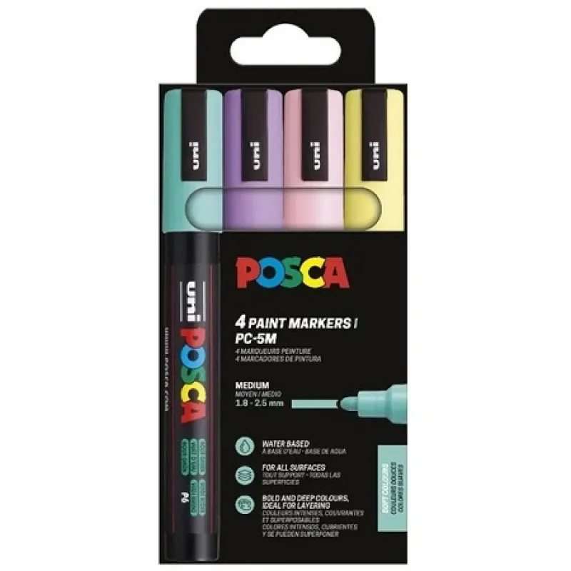 Uniball - Σετ Μαρκαδόρων Posca Soft Colours PC-5M 2.5mm 4 Τεμαχίων 90126