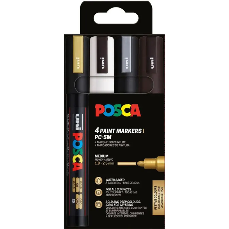 Uniball - Σετ Μαρκαδόρων Posca Festive Colours PC-5M 2.5mm 4 Τεμαχίων 90128