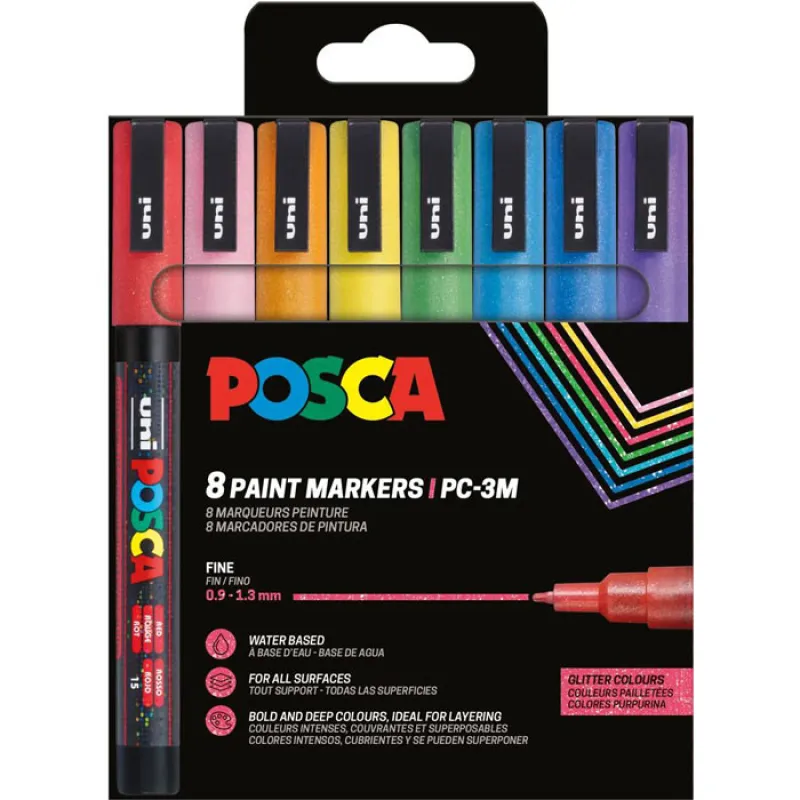 Uniball - Σετ Μαρκαδόρων Posca Glitter Colours PC-3M 1.3mm 8 Τεμαχίων 90130