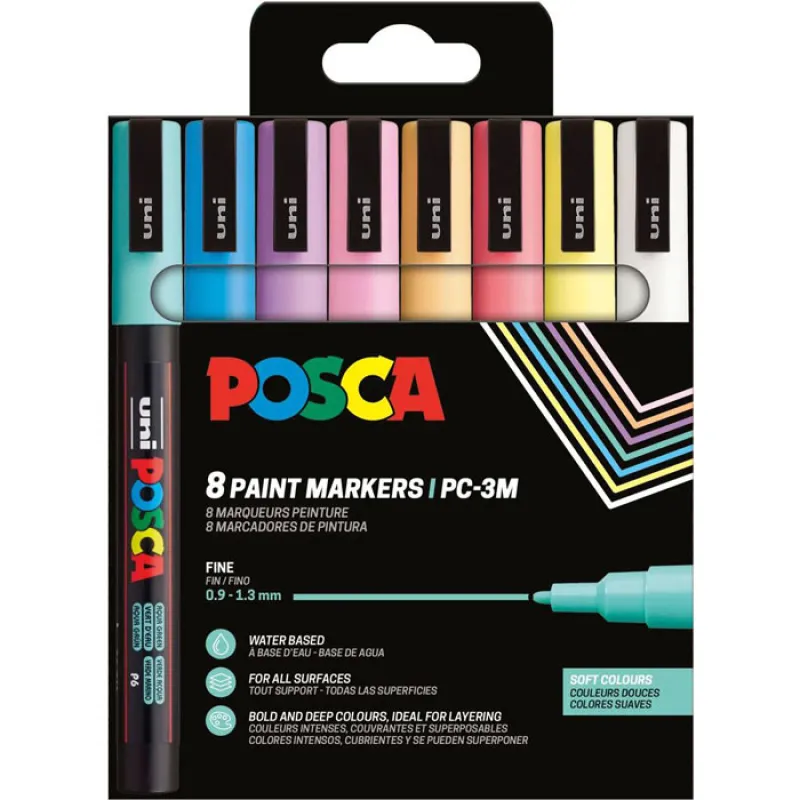 Uniball - Σετ Μαρκαδόρων Posca Soft Colours PC-3M 1.3mm 8 Τεμαχίων 90131