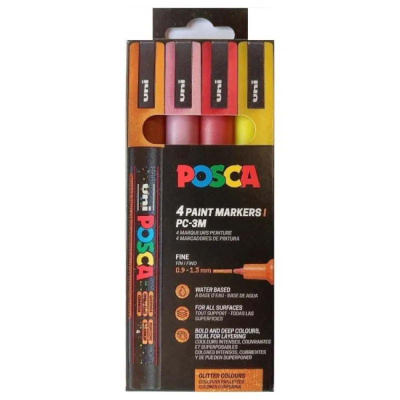 Uniball - Σετ Μαρκαδόρων Posca Glitter Colours PC-3M 1.3mm 4 Τεμαχίων 90134