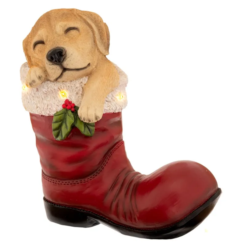 Iliadis - Καφέ Πολυρεζίν Μπότα Με Σκυλάκι Που Κοιμάται Και Led Φώς 22x13x24εκ 90727