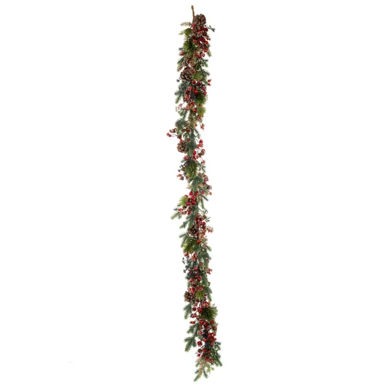 Iliadis - Παγωμένη Πράσινη Γιρλάντα Με Κόκκινο Berries Και Κουκουνάρια 180εκ 91054