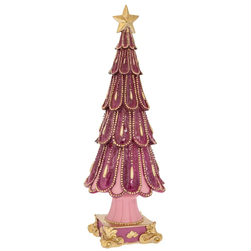 Iliadis - Ροζ Πολυρέζιν Δεντράκι Με Χρυσό Αστέρι Και Χρυσές Λεπτομέρειες 13x12,5x36,5εκ 91090