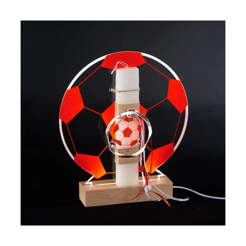 Adorex - Λαμπάδα Λευκή, Plexiglass Βάση Πάνω Σε Ξύλινη Φωτιζόμενη Βάση LED, Κόκκινη Μπάλα EL754LED