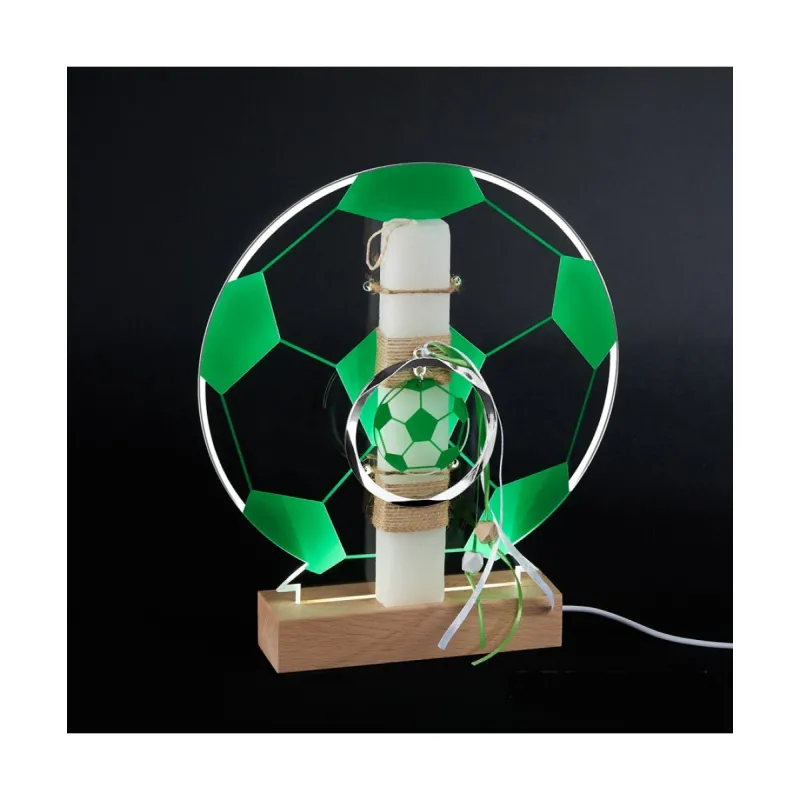 Adorex - Λαμπάδα Ροζ, Plexiglass Βάση Πάνω Σε Ξύλινη Φωτιζόμενη Βάση LED, Πράσινη Μπάλα EL755LED