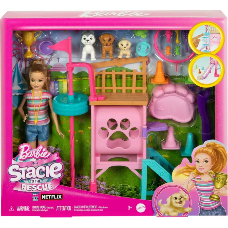 Mattel Barbie - Barbie and Stacie to the Rescue Puppy Playground Playset with Doll HRM10