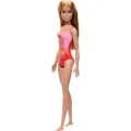 Mattel Barbie - Blonde Hair Doll, Wearing Pink Palm Tree-Print Swimsuit HXX48 (DWJ99)