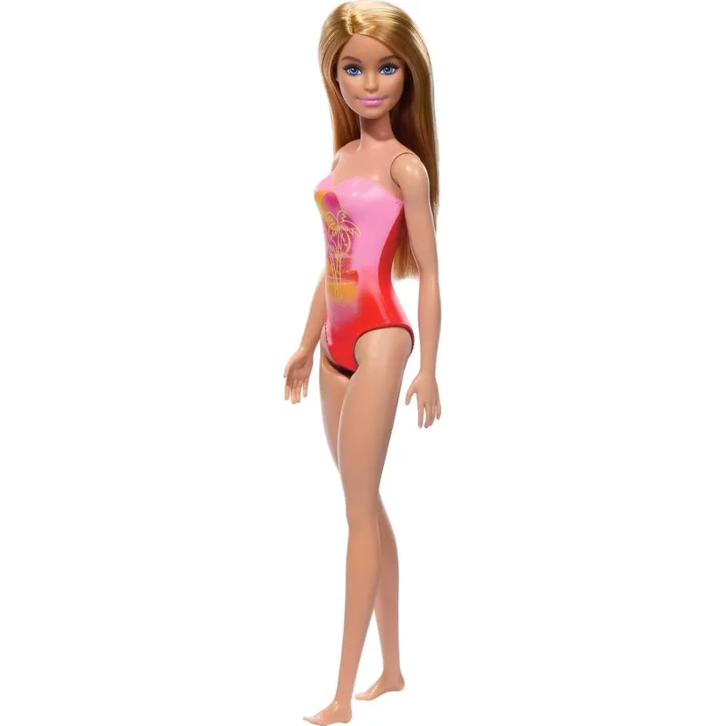 Mattel Barbie - Blonde Hair Doll, Wearing Pink Palm Tree-Print Swimsuit HXX48 (DWJ99)
