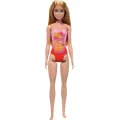 Mattel Barbie - Blonde Hair Doll, Wearing Pink Palm Tree-Print Swimsuit HXX48 (DWJ99)