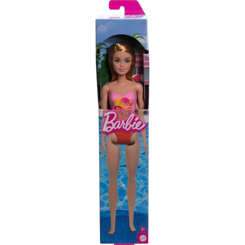 Mattel Barbie - Blonde Hair Doll, Wearing Pink Palm Tree-Print Swimsuit HXX48 (DWJ99)
