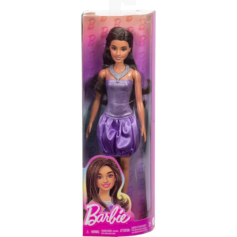 Mattel Barbie - Fashionistas Doll No.234 Brown Hair In Sequined Purple Dress And Silvery Accessories HYT92 (FBR37)