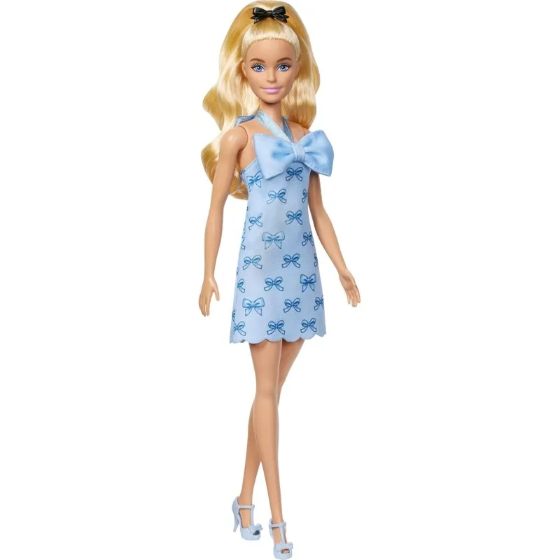 Mattel - Barbie Fashionistas, No.237 In Blue Bow Halter Dress, Blonde Ponytail With Bow HYT93 (FBR37)
