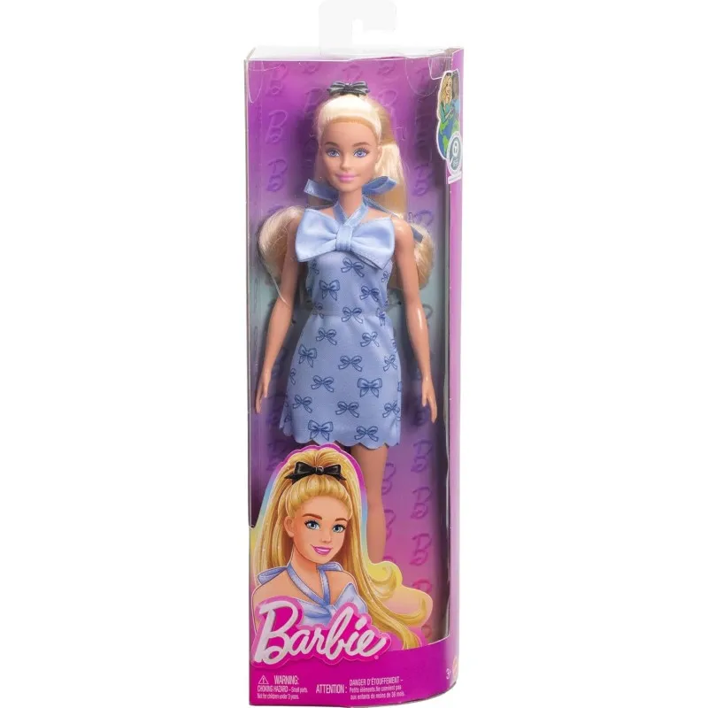 Mattel - Barbie Fashionistas, No.237 In Blue Bow Halter Dress, Blonde Ponytail With Bow HYT93 (FBR37)