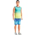 Mattel - Barbie Fashionistas, No.236 With Black Hair, Wearing Blue And Green Ombre Tank With Jean Shorts And Silver Sneakers HYV00 (DWK44)